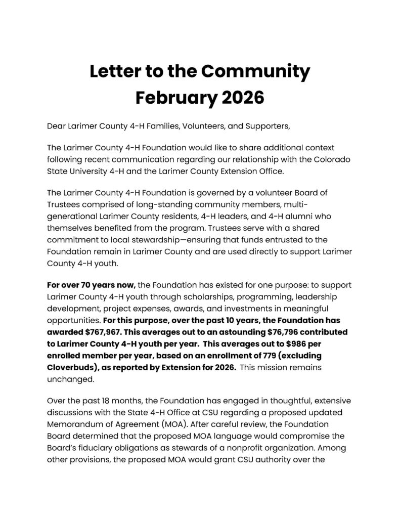 a letter to the 4-h community